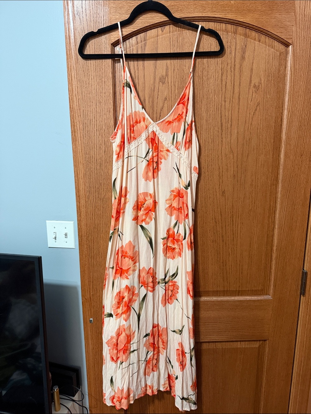 Patrons of Peace Cream Maxi Slip Dress with Coral Floral Print